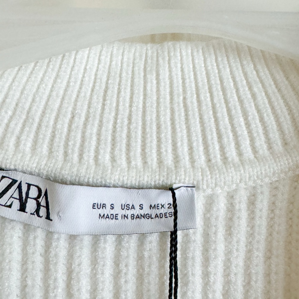 Zara Oversized Grandpa Cozy White Ribbed Knit Sweater, Size S, - Picture 4 of 6